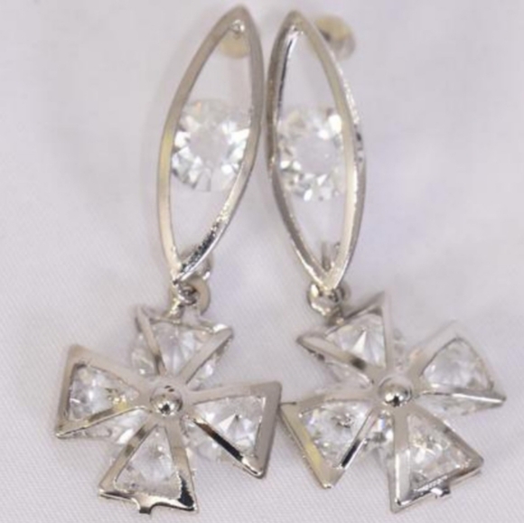 Cross Crystal Silver CZ dangle Earrings 1.75" long x0.75 wide Silvertone NEW - Picture 1 of 7